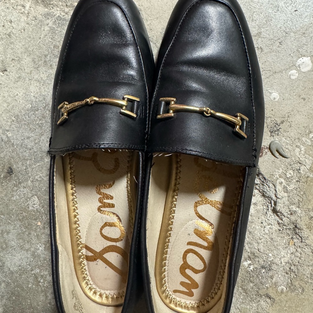 Sam Edelman Black and Gold Horsebit Loafers